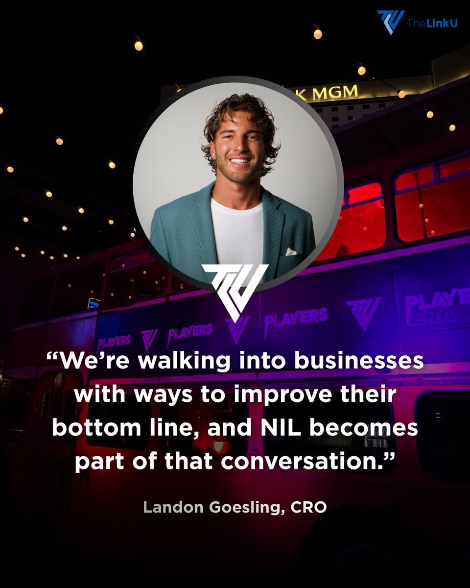 TheLinkUNIL's tweet photo. Our CRO, @LandonGoesling, understands where NIL is headed.
Not just fundraising. Not just support. Real business impact.

When NIL becomes part of a company’s bottom line strategy, everything changes.

Are you a business owner wanting to improve your business spend and get involved with college athletes? We can help.

#NIL #SportsBusiness #RevenueGrowth #TheLinkU