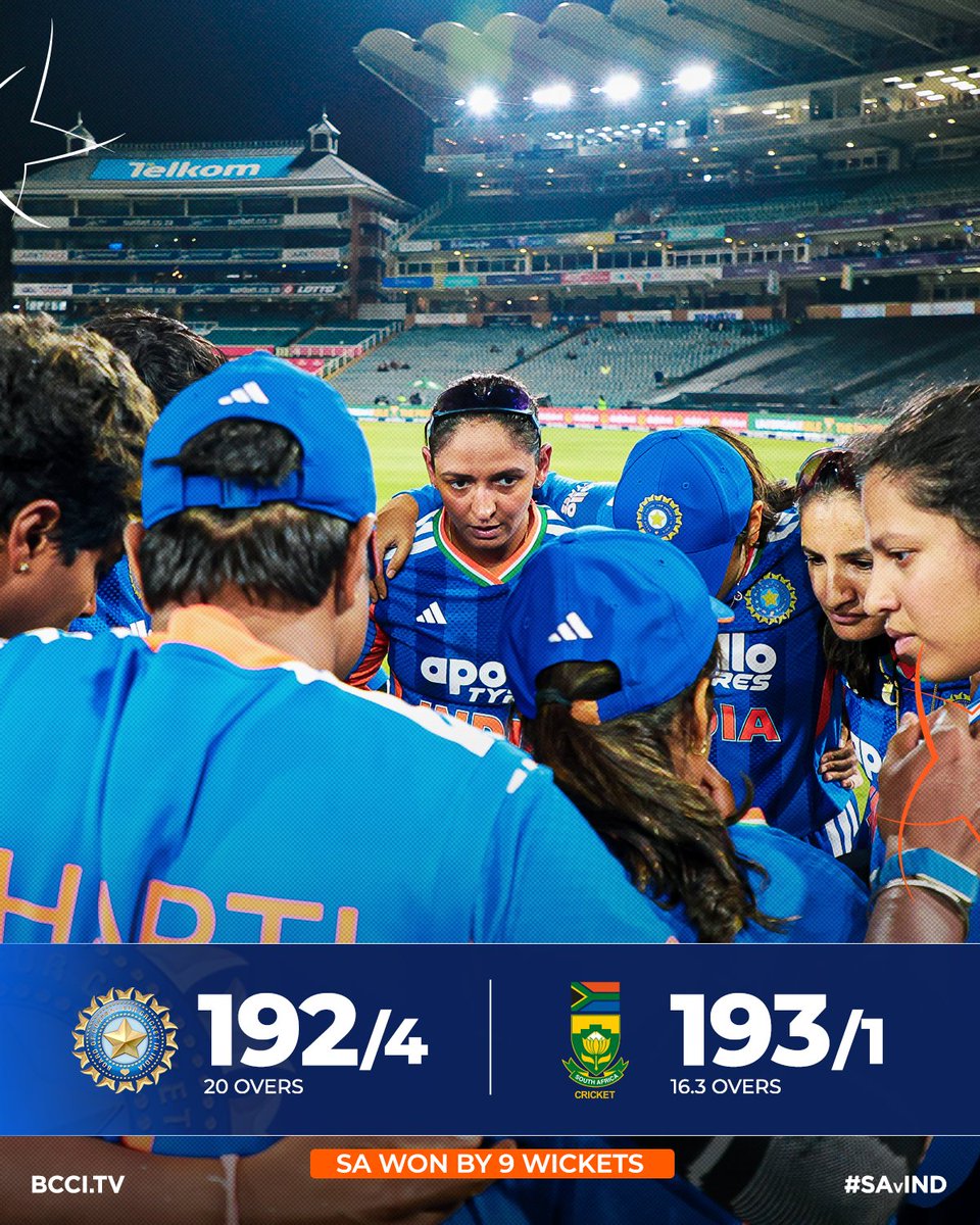 BCCIWomen's tweet image. A tough outing in Johannesburg

South Africa win the 3rd T20I by 9 wickets.

Scorecard ▶️ bit.ly/SAWvINDW-3rdT2…

#TeamIndia | #SAvIND