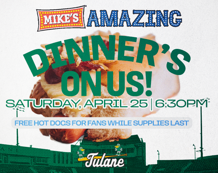 GreenWaveBSB's tweet photo. The Wave host UTSA this weekend and on Saturday, fans get FREE hotdogs from Mike's Amazing, while supplies last! Join us on Saturday at 6:30pm for great baseball and FREE hotdogs!

#RolWave🌊 https://t.co/m5tSNmpTc6