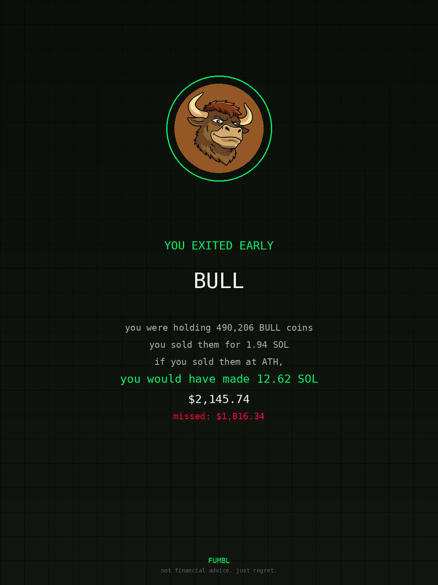 NovemberDee's tweet image. just checked fumbledbags.com bro actually coulda had a fat bag on $BULL 

3TYgKwkE2Y3rxdw9osLRSpxpXmSC1C1oo19W9KHspump
#exodus 
#wheel