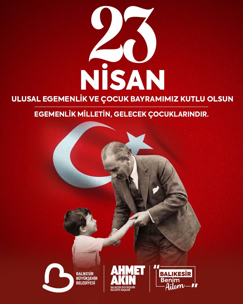 ahmetakin's tweet photo. Egemenlik milletin, gelecek çocuklarındır. 

23 Nisan Ulusal Egemenlik ve Çocuk Bayramı’mız kutlu olsun. 🇹🇷

Gazi Meclisimizin kuruluşunun 106. yıl dönümünde;
başta Gazi Mustafa Kemal Atatürk ve silah arkadaşları olmak üzere,
bu toprakları bizlere vatan kılan tüm kahramanlarımızı rahmet ve minnetle anıyorum.