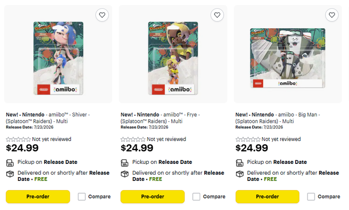 AmiiboNews's tweet photo. Splatoon Raiders amiibo + game up for pre-order at various retailers: (#ad)

single amiibo at Best Buy https://t.co/QwXyu3c5Br

3-Pack at Play-Asia. (Save 5% with code NWIRE2026)
https://t.co/WSua9ZqOvz

Game via Amazon - https://t.co/fkYUGu2MgP https://t.co/uVUxZaaFGH