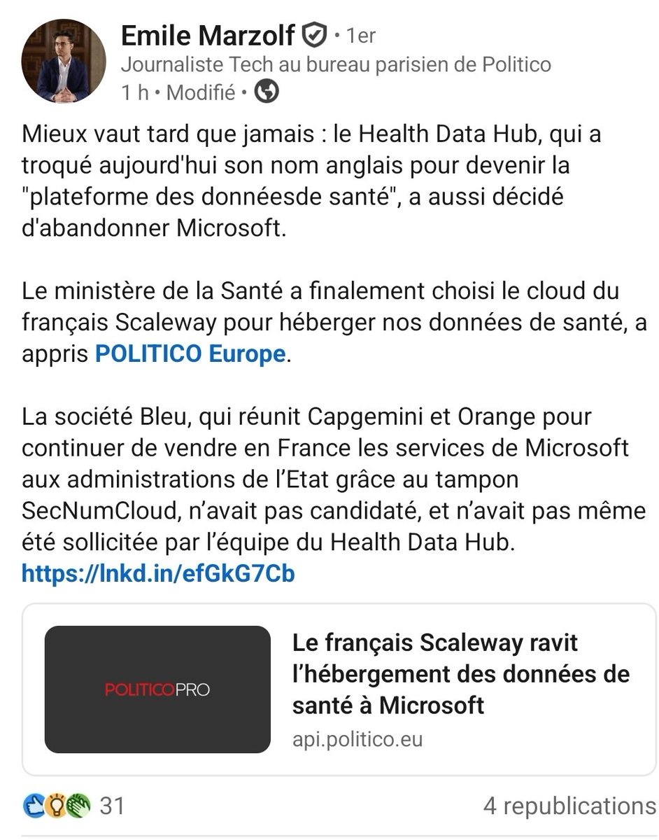 La bombe du soir. <a href="/Scaleway/">Scaleway</a> récupère le health data hub!