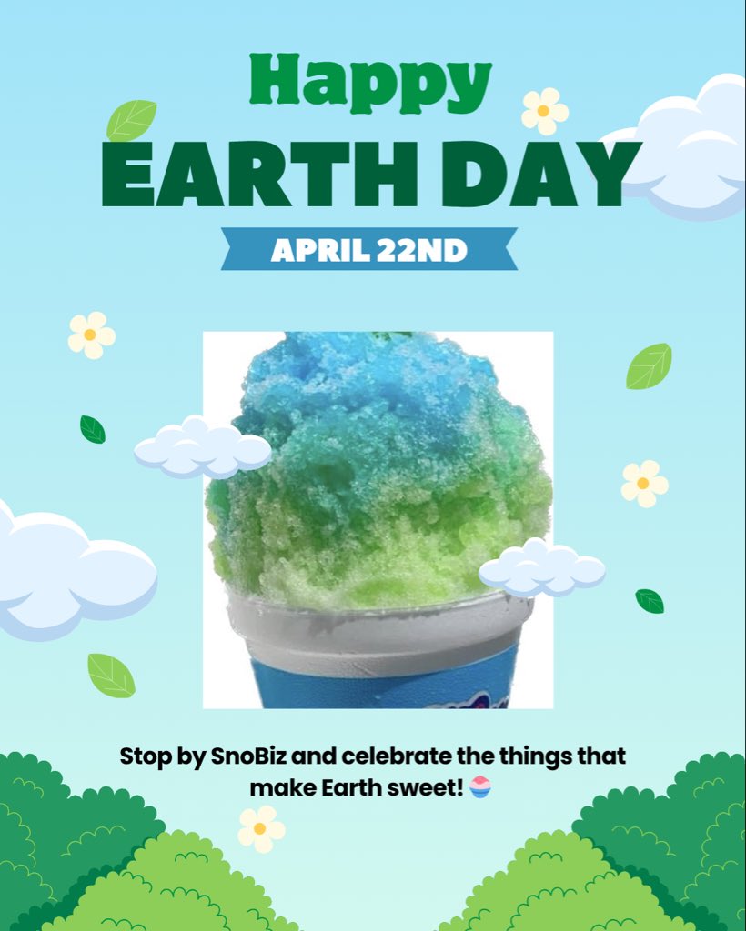 SnoBiz_OFallon's tweet image. Happy Earth Day from SnoBiz 🌎🍧
Cool treats, warm sunshine, and a beautiful planet to enjoy it all. 🌎 Every cup of happiness tastes better under blue skies. 🍧☀️ 
#EarthDay #SnoBiz #ShaveIceSeason #SweetTreats #GoodVibesOnly