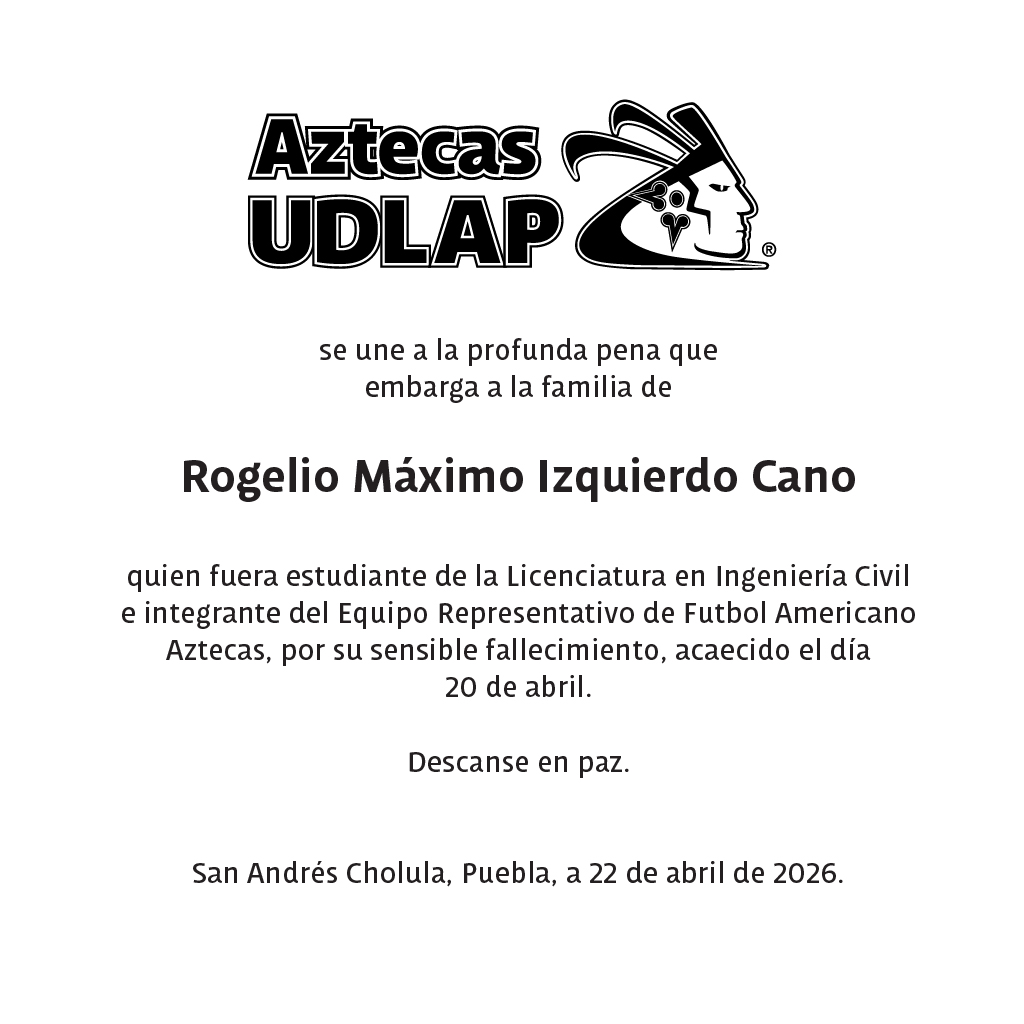 aztecasudlap's tweet photo. Nos unimos a la profunda pena que embarga a la familia de Rogelio Máximo Izquierdo Cano por su sensible fallecimiento. Descanse en paz. https://t.co/ur3HcYcZKd
