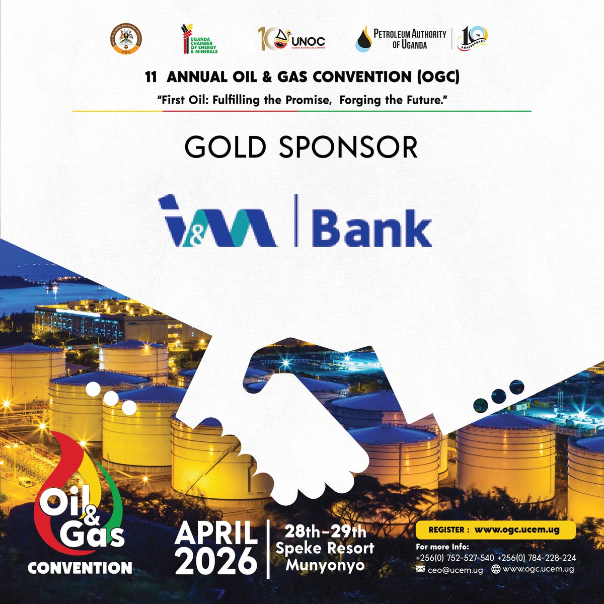 RadioOneFM90's tweet image. We’re proud to welcome @imbankug as a GOLD SPONSOR of the 11th Annual #OGC2026 💼🤝

Thank you, @imbankug , for powering #OGC 2026.

📅 28–29 April 2026 | @spekeresort 
🔗 Register: ogc.ucem.ug

Hosted by: @UgandaChamber