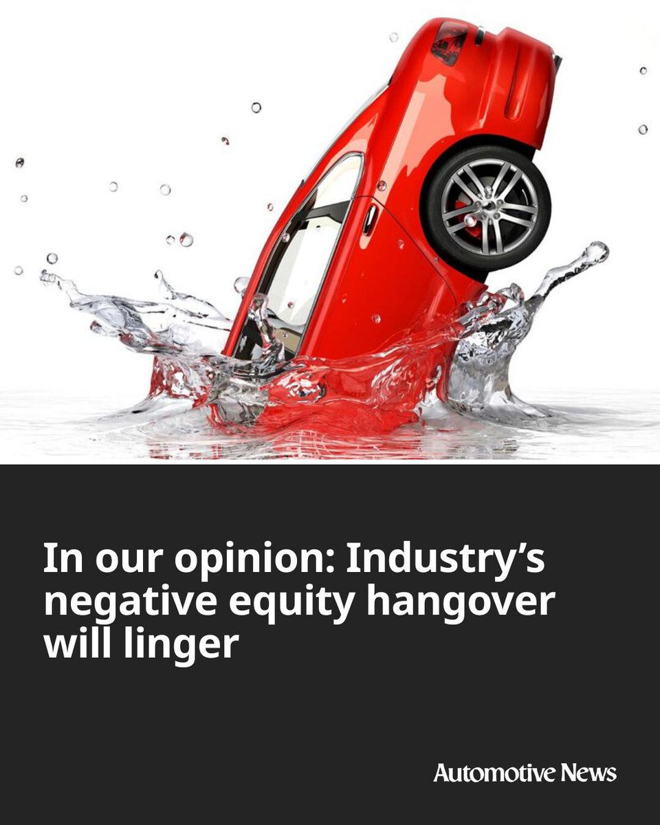 Automotive_News's tweet image. In our opinion: "By enabling consumers to roll larger and larger negative equity balances into new loans, dealers and lenders are pricing tomorrow’s buyers out of the market today."

-Automotive News' Editorial Board

#automotive #autoindustry #negativeequity