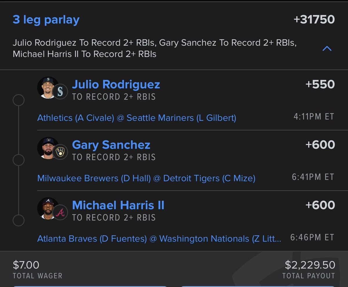 LittleFootLogic's tweet image. MLB Ribeyes

RRx2 .11u each
Parlay .07u

2/3 = about 5u profit. For our .4u risk, seems like a good investment! Next best odds are fanatics at 26k... #Value
🔗quickpick.pikkit.com/betslip/643fc9…
