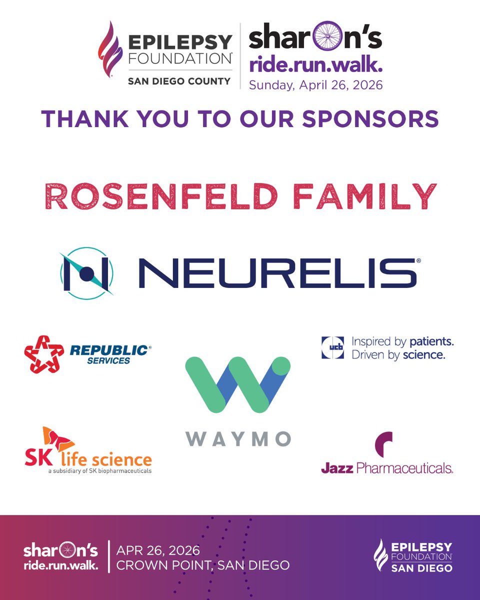 EpilepsySD's tweet image. On behalf of San Diego's #epilepsy community, #EpilepsySD would like to thank each of our generous #SharonsRide #SanDiego sponsors!

There's still time to register online! Or else come on down on Sun, Apr 26, when registration opens at 8 a.m. Learn more: sharonsride.org/sandiego