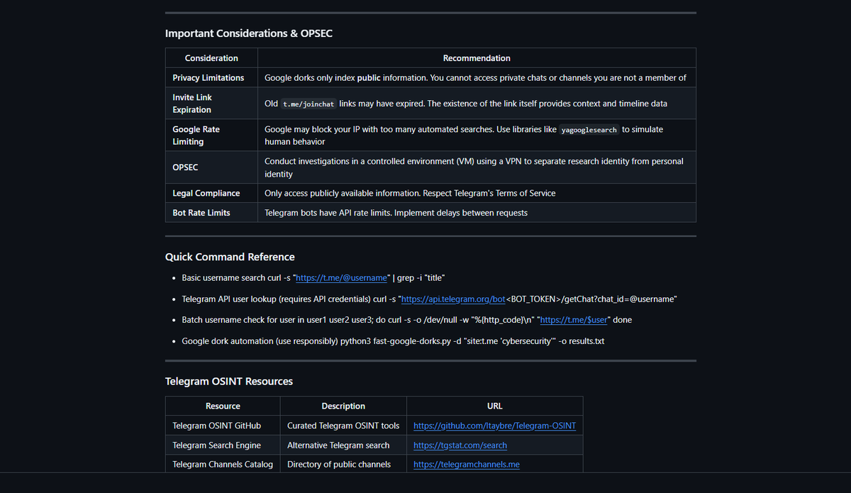 d4rk_intel's tweet image. Telegram OSINT Intelligence

D4rk_Intel-OSINT-Investigative-Toolkit has been updated with Telegram OSINT - a powerful angle for investigations, as the platform hosts vast amounts of public data that isn't always easy to navigate with its native search. 

#OSINT #Cybersecurity