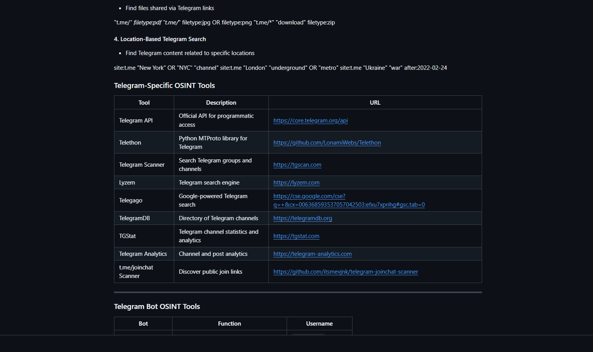 d4rk_intel's tweet image. Telegram OSINT Intelligence

D4rk_Intel-OSINT-Investigative-Toolkit has been updated with Telegram OSINT - a powerful angle for investigations, as the platform hosts vast amounts of public data that isn't always easy to navigate with its native search. 

#OSINT #Cybersecurity