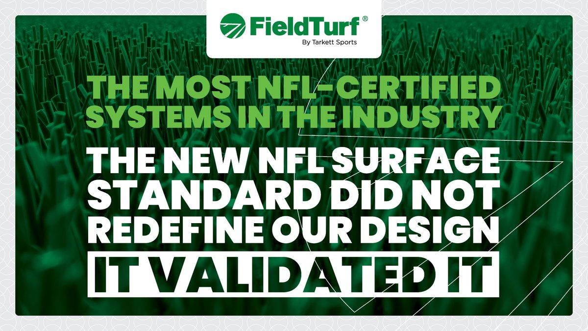 FieldTurf's tweet image. FieldTurf has doubled its total number of @NFL-certified systems, following additional testing in accordance with the league’s new mandatory playing surface standards. This reinforces FieldTurf’s leadership role, as it continues to have the industry’s most league-certified