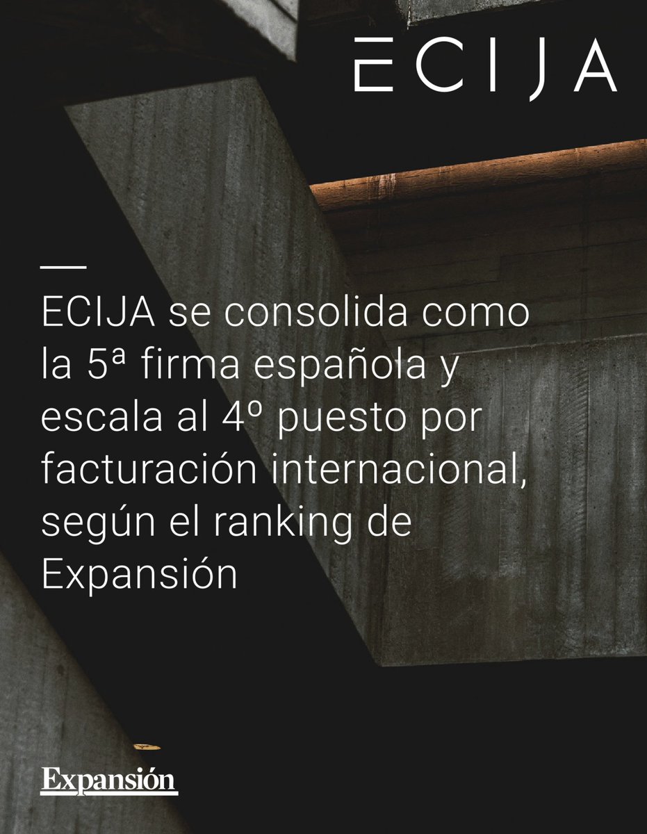 ECIJA continúa consolidando su posicionamiento en el mercado legal.

Según el ranking anual de Expansión Jurídico publicado hoy, nos consolidamos como la 5ª firma española por facturación global y escalamos al 4º puesto entre las firmas españolas con mayor volumen de negocio