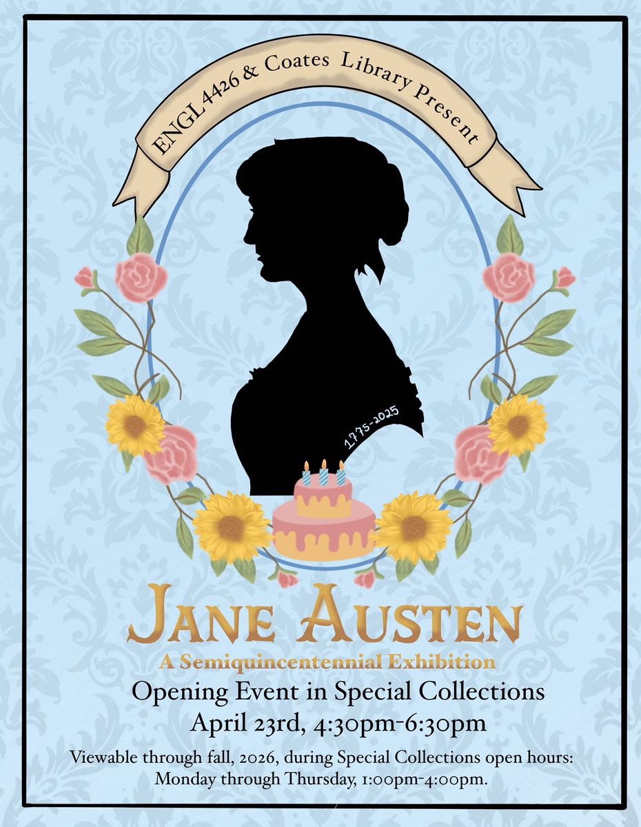 HumanitiesTU's tweet photo. An evening inspired by Jane Austen ✨
Join us as we celebrate her life, work, and lasting influence on literature! 📚

⏰April 23 | 4:30-6:30 PM https://t.co/N7L2B6p1mQ