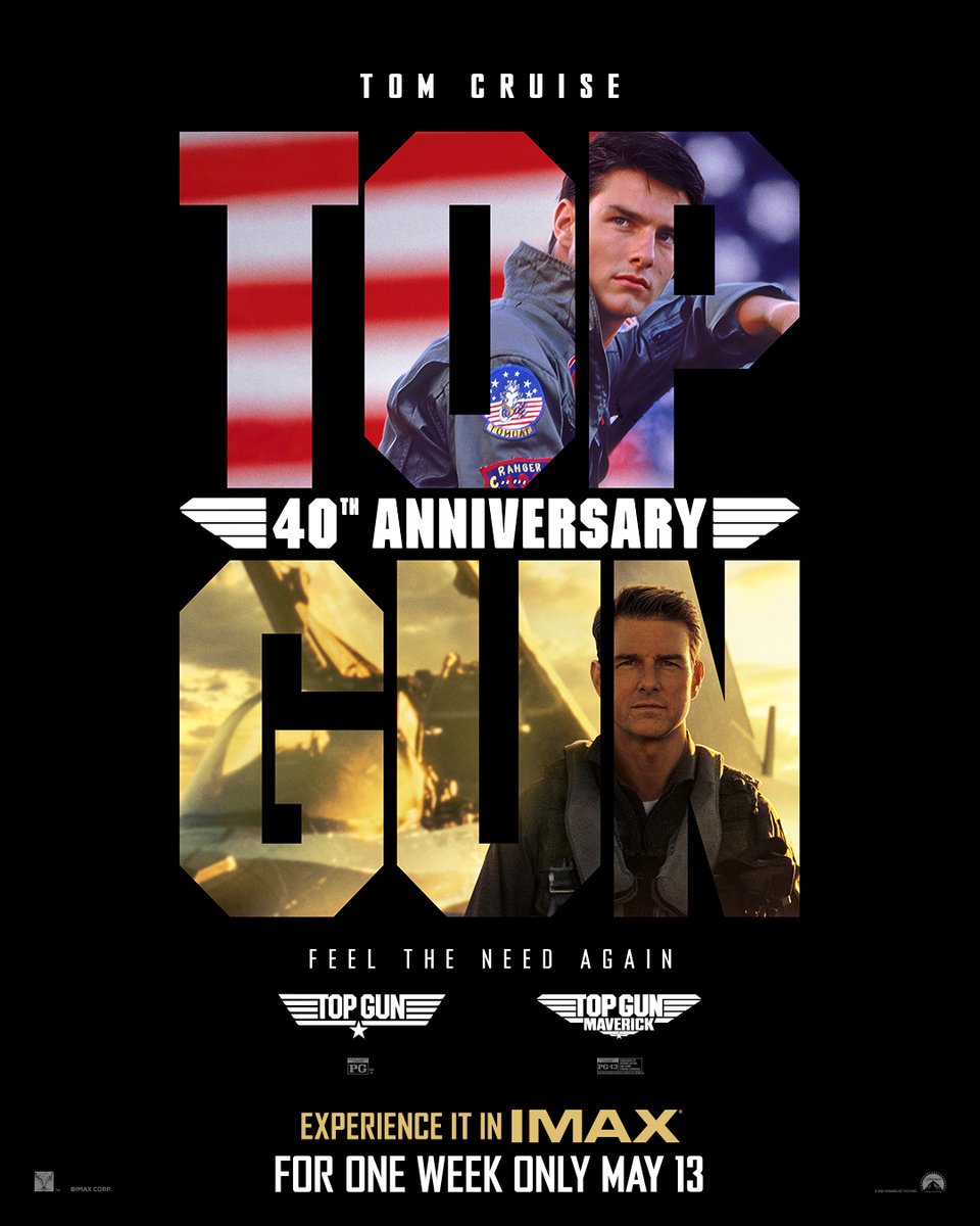 IMAX's tweet photo. This #TopGun Day, see TOP GUN and TOP GUN: MAVERICK back on the big screen for a special one-week-only theatrical event. Tickets are now available. https://t.co/b2jCKdVdaN https://t.co/SQelVEy2ut