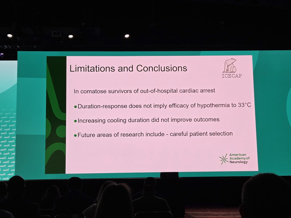 namorrismd's tweet photo. #ICECAP results from #AANAM . Can we all agree that SOC for post arrest comatose patients should be normothermia? https://t.co/iS6V7w0yWu