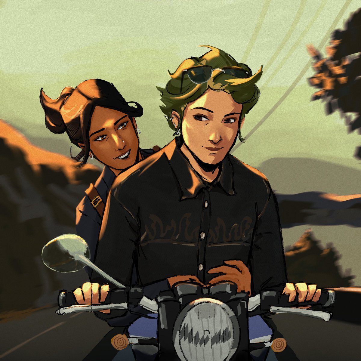 Safi and Chloe on a roadtrip 🏍️