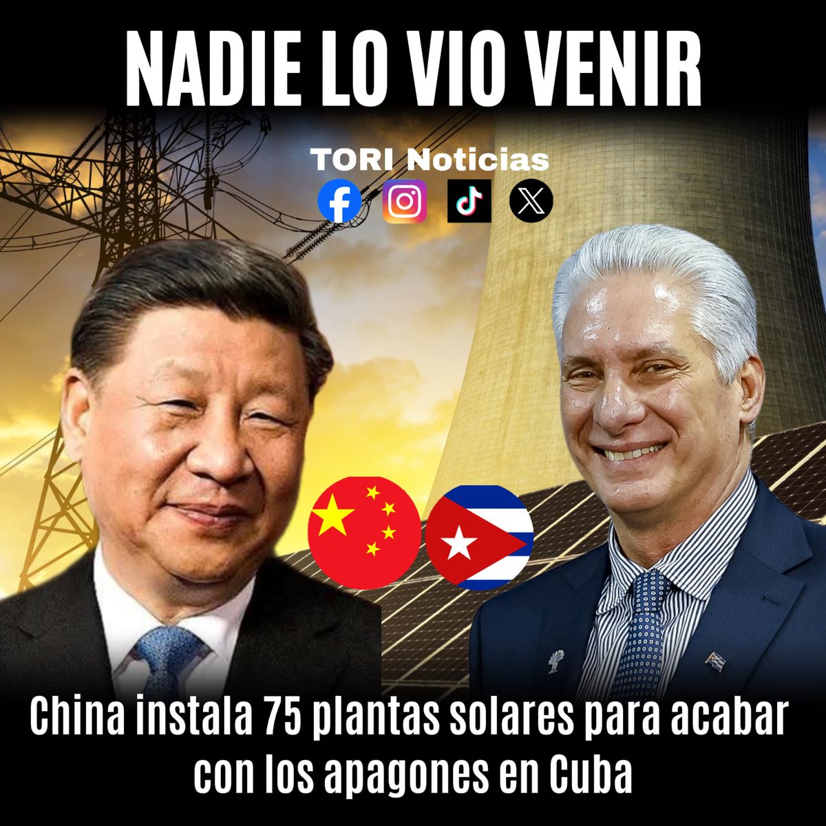 CHINA LO VUELVE A HACER 🚨 Durante meses, en Cuba hubo familias que pasaron hasta 20 horas sin electricidad.

Pero China entró con todo, en solo 12 meses, ha impulsado la construcción de 75 plantas solares en la isla y el plan contempla alrededor de 90 instalaciones en total.