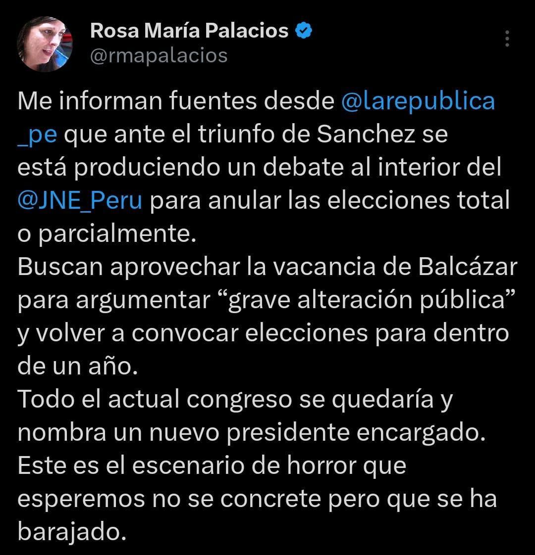 JESanchezParra's tweet photo. Lo que se estaría gestando dentro del @JNE_Peru no es una “salida legal”: es un golpe institucional.

Pretender anular elecciones por supuestas “alteraciones públicas” tras la posible vacancia de Balcazar presidente precario del país, sería una manipulación inconstitucional del sistema electoral para desconocer la voluntad popular.

El golpe hoy ya no sería con tanques como el 5 de abril: ahora sería desde dentro del árbitro electoral. Para eso coparon instituciones.

El Perú no puede aceptar otro quiebre democrático. ⚖️🇵🇪
#Prevención #JNJ #Perú #