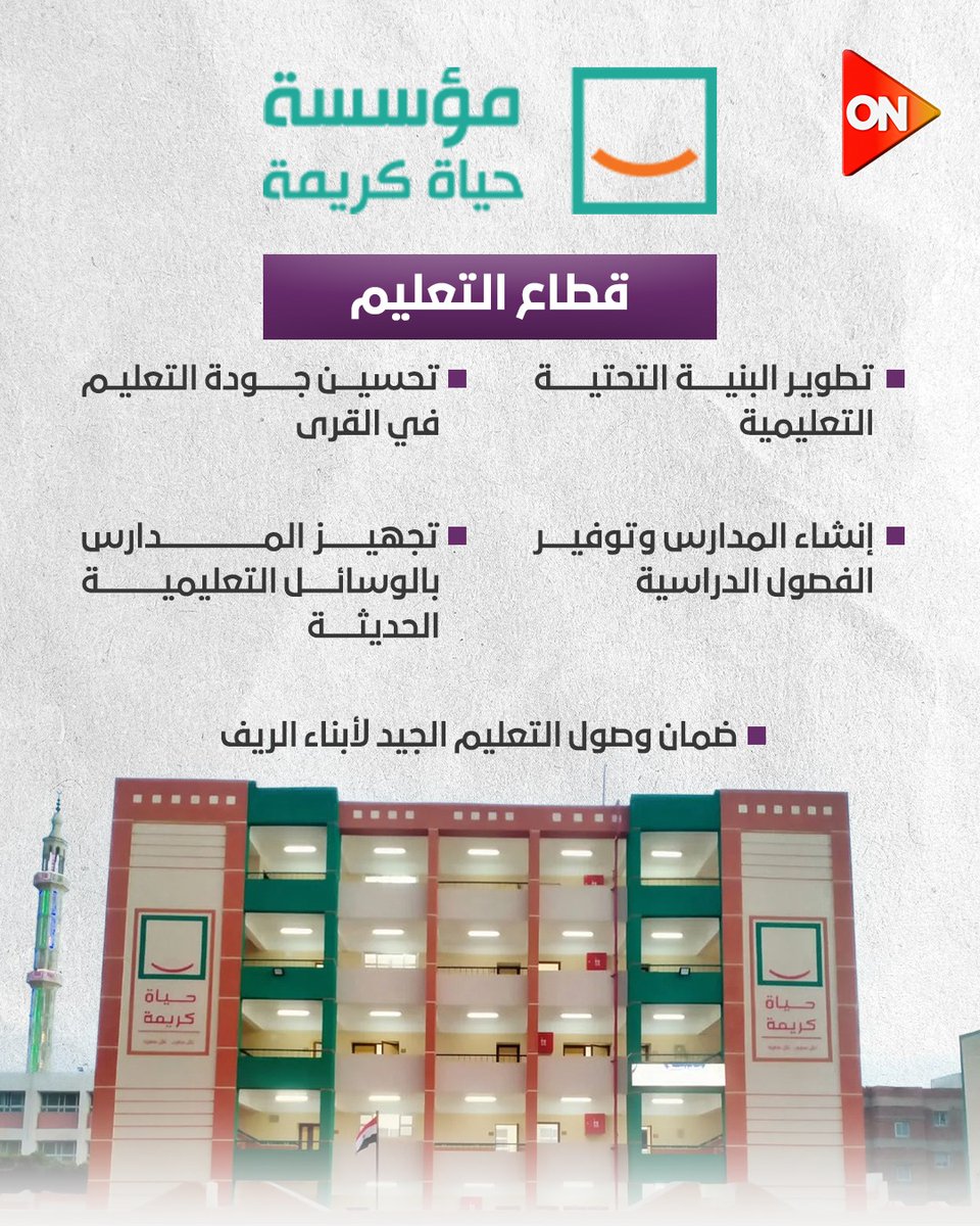 ONTVEgy's tweet image. جهود مؤسسة حياة كريمة في قطاع التعليم 
#ON