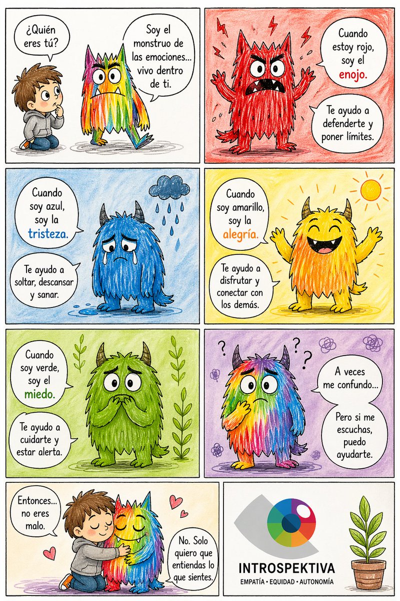 Introspektiva_'s tweet image. 𝗠𝗜𝗘𝗥𝗖𝗢𝗟𝗘𝗦 𝗗𝗘 𝗣𝗦𝗜𝗖𝗢𝗘𝗗𝗨𝗖𝗔𝗖𝗜𝗢́𝗡
A veces sentimos mucho… y no siempre sabemos cómo explicarlo.
Dentro de nosotros vive algo especial: un pequeño “monstruo” que no viene a asustarnos, sino a ayudarnos a entender lo que sentimos.
#Emociones #sentir #psicologia