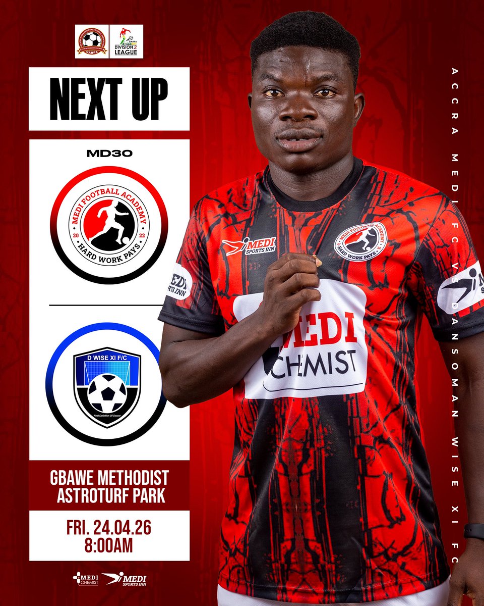 NEXT Up, <a href="/DwiseXi_Fc/">Dansoman Wise Xi Fc</a> 🔴⚪️⚫️
.
#MediFA #nextmatch #FootballDreams #meditation #nextup