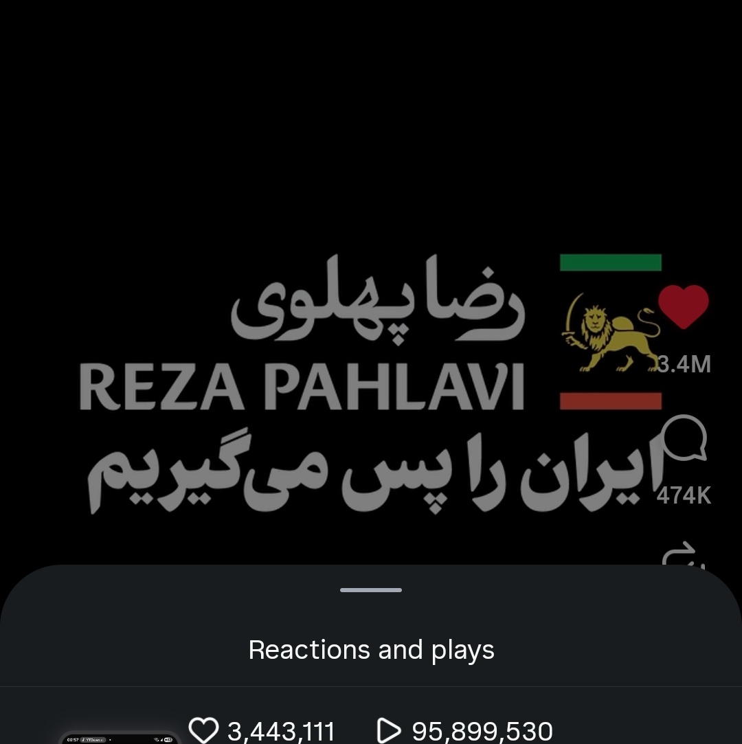 ۹۵میلیون ویو،سه و نیم میلیون لایک
دلیل اصلی قطعی اینترنت محبوبیت روز افزون رضاشاه دوم بود 
#جاویدشاه