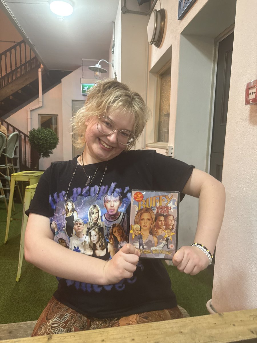olagrapes's tweet photo. i just won a dvd of once more with feeling at the buffy pub quiz for performing bunnies into the microphone thank you for raising me right phathers https://t.co/ooMmx9cpTx