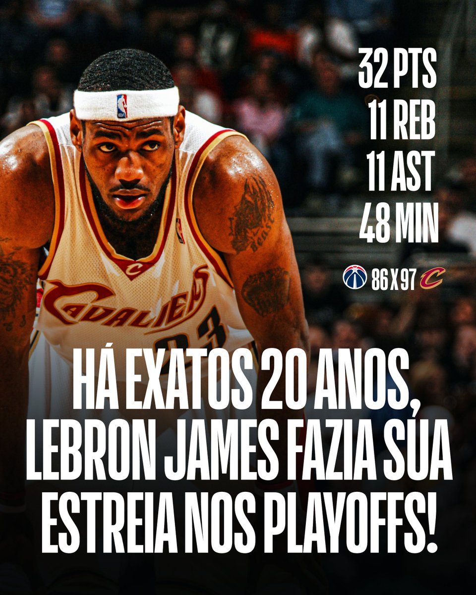NBABrasil's tweet image. Estreia nos Playoffs jogando O JOGO TODO e anotando um TRIPLO-DUPLO? Nada mal para um tal de LEBRON JAMES! 👑

#OTD #NBAHistory