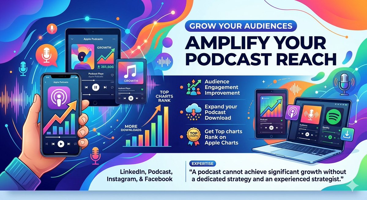 Payeldms's tweet image. 🎙️ Stop shouting into the void.
Great content isn't enough to scale. To hit the Top Charts, you need a growth engine.
📩 DM "STRATEGY" to get started.
#PodcastGrowth #Podcasting #ApplePodcasts #Spotify #PodcastTips #GrowthStrategy