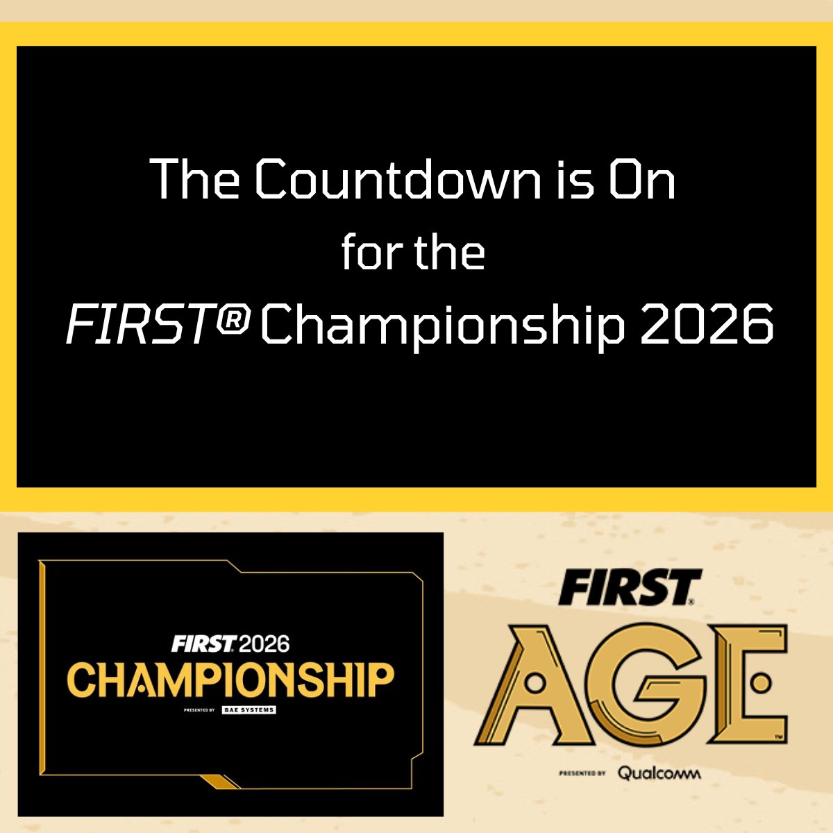 Studica's tweet photo. The countdown is on for FIRST® Championship 2026! This global robotics event celebrates creativity, collaboration, and STEM in action. Learn more: https://t.co/WyNjFvL7U1 #FIRSTAGE #morethanrobots https://t.co/DXUXhBA1EI