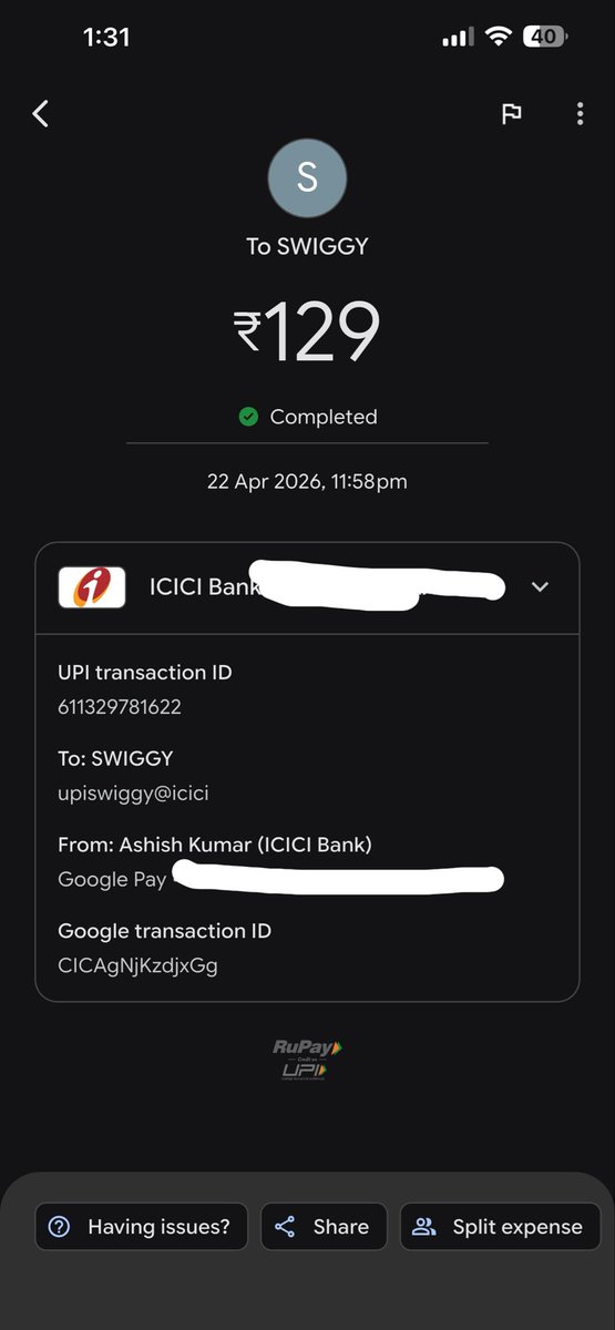 kumar_ashi64767's tweet photo. @SwiggyCares @burger_singh @Swiggy @BurgerSinghs @zomato @SwiggyCares @Swiggy Triple charged (₹129x3)! Refunded only the 10:01PM cancellation. For the re-order, you deducted money TWICE (11:58PM &amp; 12:31AM) for 1 stale burger. Support is ignoring this double deduction. Refund my money immediately! https://t.co/EXoq5rYMKf