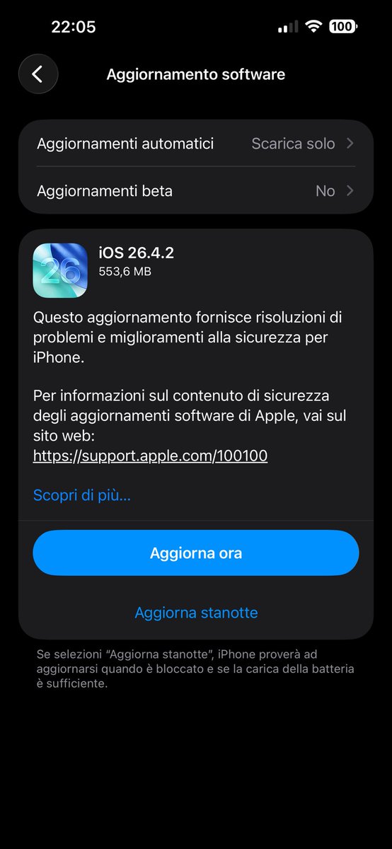 techworldaleant's tweet photo. Aggiornamento iOS 26.4.2 ora disponibile 
#iphone #apple https://t.co/gxkVK0wOvf