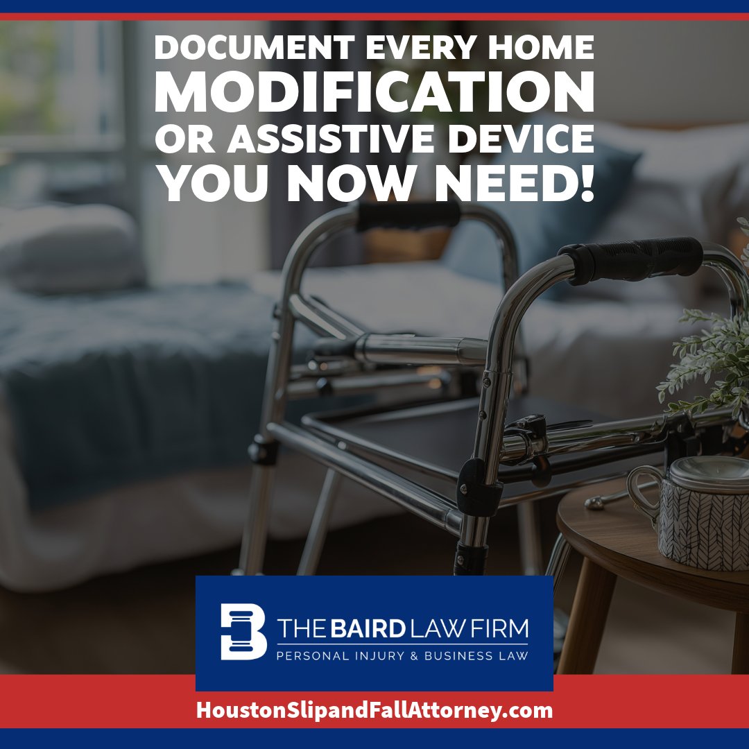 TheBairdLawFirm's tweet image. 🏠 Document every home modification or assistive device you now need!

Personal Injury Lawyer in Houston: houstonslipandfallattorney.com

🔨 We include adaptive equipment in your damage calculation for maximum recovery.

#HomeModifications #PersonalInjury #In...