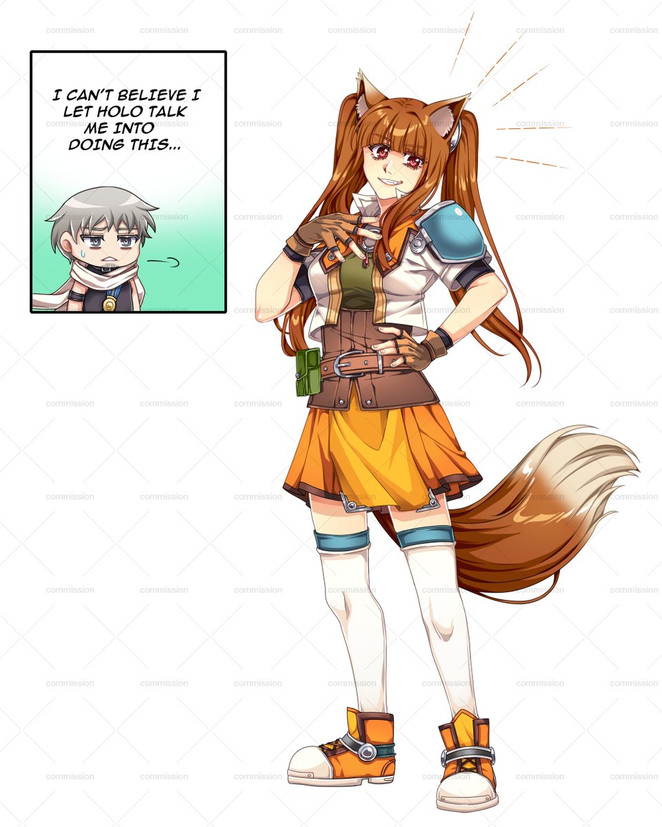 Sky SC &amp; Spice and Wolf crossover commissioned by @/soundtrail.bsky.social! ✨

Thank you so much for commissioning! 💕