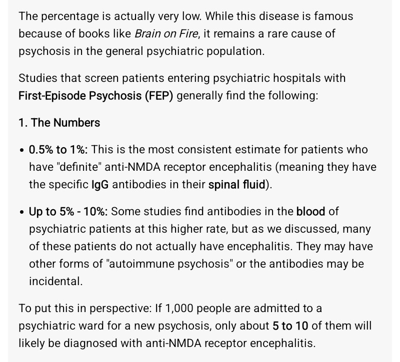 CapitalistFraud's tweet image. Q. What percentage of mental patients with psychosis have encephalitis?

A. Very small numbers, so small they don't bother looking until other symptoms develop   @joannamoncrieff
@DBDouble @louisanicola_ @NitaFarahany @NTFabiano @jonstoneneuro @BrainInflCollab #pans #pandas