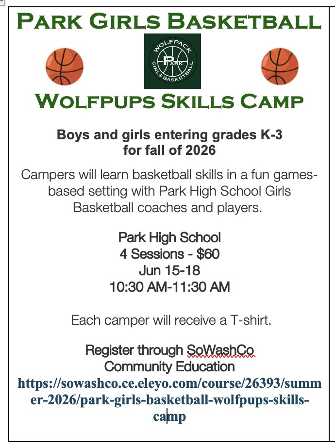 ParkGirlsB's tweet photo. Summer Basketball Skills camps start in June!  Hope to see the gyms full this summer!! https://t.co/1grvMjALwh