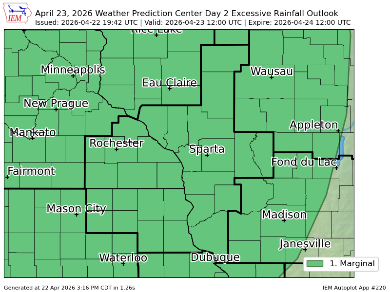 Wpc Riskmap WPC issues Day 2 Marginal Risk Excessive Rainfall Outlook at Apr 22, 19 ...