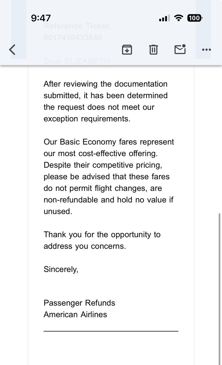 dmneverfails's tweet photo. Warning to travelers: American Airlines Basic Economy can turn one tiny booking-time mistake into a total loss. I had medical documentation, canceled only because I was told it was required for review, then AA denied relief, kept the money, and reopened the seat. Never again. https://t.co/9uFPZz6BpS
