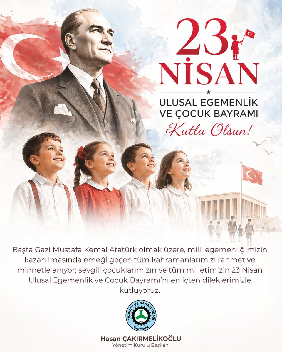 Başta Gazi Mustafa Kemal Atatürk olmak üzere, milli egemenliğimizin kazanılmasında emeği geçen tüm kahramanlarımızı rahmet ve minnetle anıyor; sevgili çocuklarımızın ve tüm milletimizin 23 Nisan Ulusal Egemenlik ve Çocuk Bayramı’nı en içten dileklerimizle kutluyoruz.