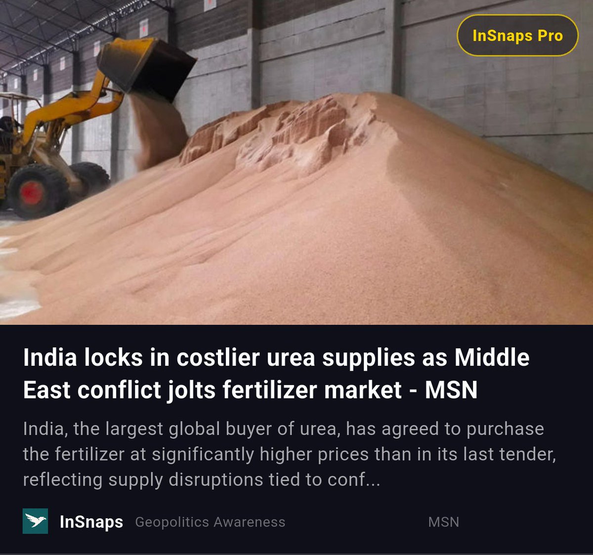 BuildWtPrakhar's tweet image. India locks in costlier urea supplies as Middle East conflict jolts fertilizer market - MSN

Shared Via InSnaps App: insnaps.app/a/L_9ok4B_tm9A…

#Msn #Conflict #India #Middle #East #Geopolitics