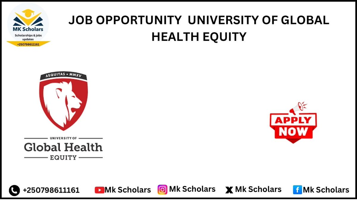 MkScholars's tweet image. 📌JOB OPPORTUNITY  AT  UNIVERSITY OF GLOBAL HEALTH EQUITY..Apply Now      

✅Apply Link:mkscholars.com/scholarship-de…

✅Register For Courses:mkscholars.com/courses

✅Application Deadline:21 May 2026

#ResearchJobs #GlobalHealth #PublicHealth #GlobalSurgery #HealthcareCareers