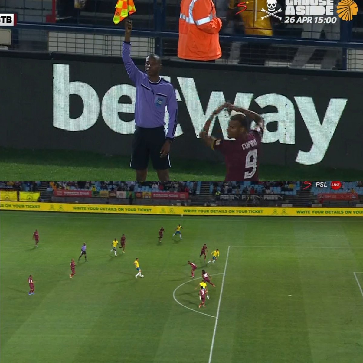 JustMdu_SA's tweet photo. Mamelodi Sundowns is unbeatable in the CAF Champions League because of VAR. This was decided as an offside and Matthews' goal was disallowed – if VAR was present, Mamelodi Sundowns could've won the game comfortably. #sundowns #psl https://t.co/hTXOI7583y