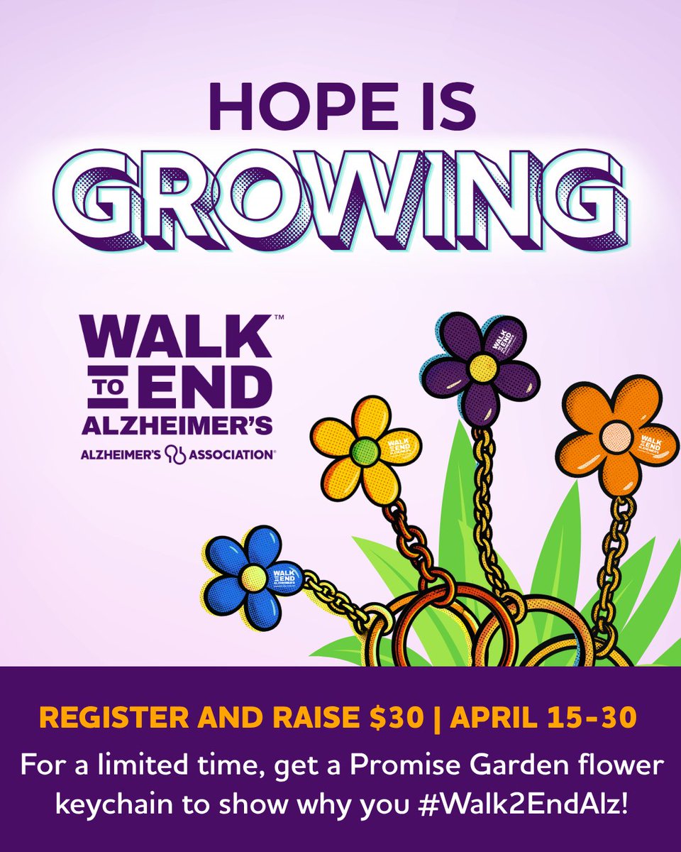 What color flower do you carry on Walk day? 💛💜💙🧡 

Carry your flower with you all year long with a Promise Garden flower keychain. Get yours by registering for one of NC's #Walk2EndALZ events and raising $30 between April 15-30. 

Get started today: alz.org/walk