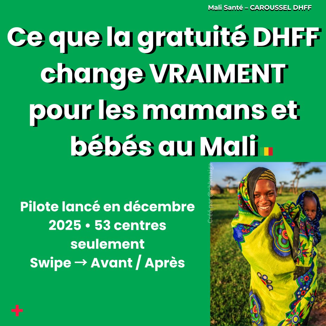chbmaiga's tweet photo. 𝘾𝘼𝙍𝙊𝙐𝙎𝙎𝙀𝙇 𝙈𝘼𝙇𝙄_𝘿𝙃𝙁𝙁
Ce que la gratuité DHFF change VRAIMENT pour les mamans et bébés au Mali 🇲🇱

Pilote lancé en décembre 2025 dans 53 centres seulement.

Avant / Après + les 40 médicaments gratuits 👇

1/2

#GratuiteDHFF #SanteMaternelleMali #DHFFMali https://t.co/9XCqskzGq6