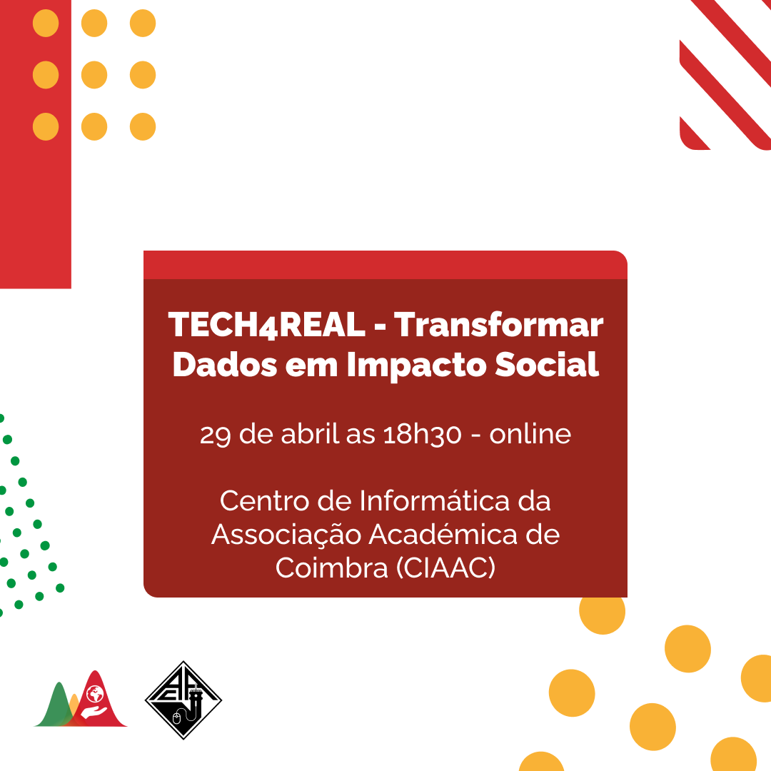 dssgpt's tweet photo. 🚀 DSSG PT no Tech4Real (CIAAC)
📅 29 abril ⏰ 18h30
Webinar sobre Data Science for Social Good Portugal e os projetos Andorin, MyPolis e Habitação Transparente. 
Inscreve-te aqui: https://t.co/RhCR46eQLh
#datascience #socialgood #socialdata #nonprofit #ai #dssg https://t.co/kiuFsflNAp