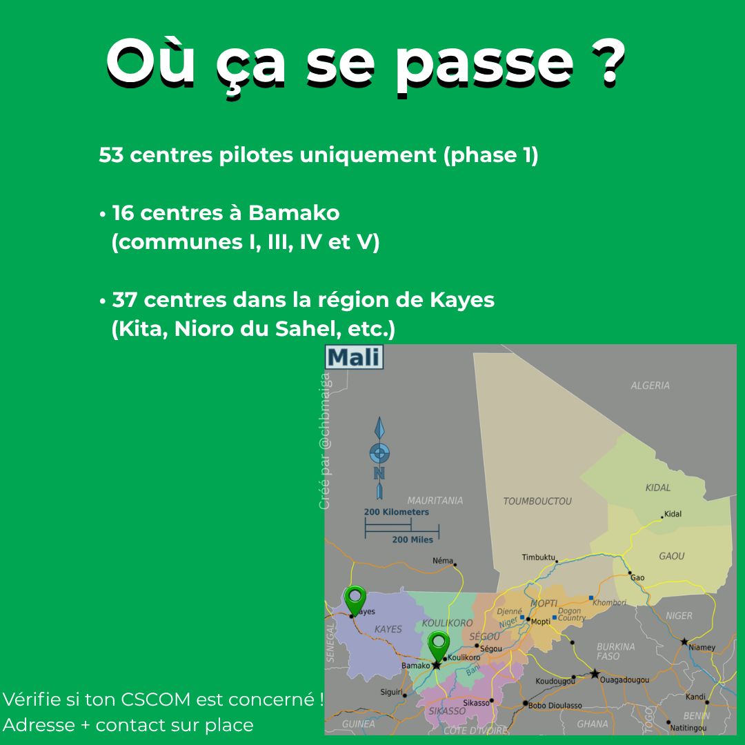chbmaiga's tweet photo. Suite 👇
Carte des zones concernées + ce que tu peux faire maintenant.

Partage ce post avec tes sœurs, tes cousines, tes voisines ou tes collègues enceintes 💚

Transmets l’info dans tes groupes WhatsApp et familles !

Financé par le Fonds mondial et l’État malien.

2/2

#GratuiteDHFF #SanteMaternelleMali #DHFFMali #MaliSante