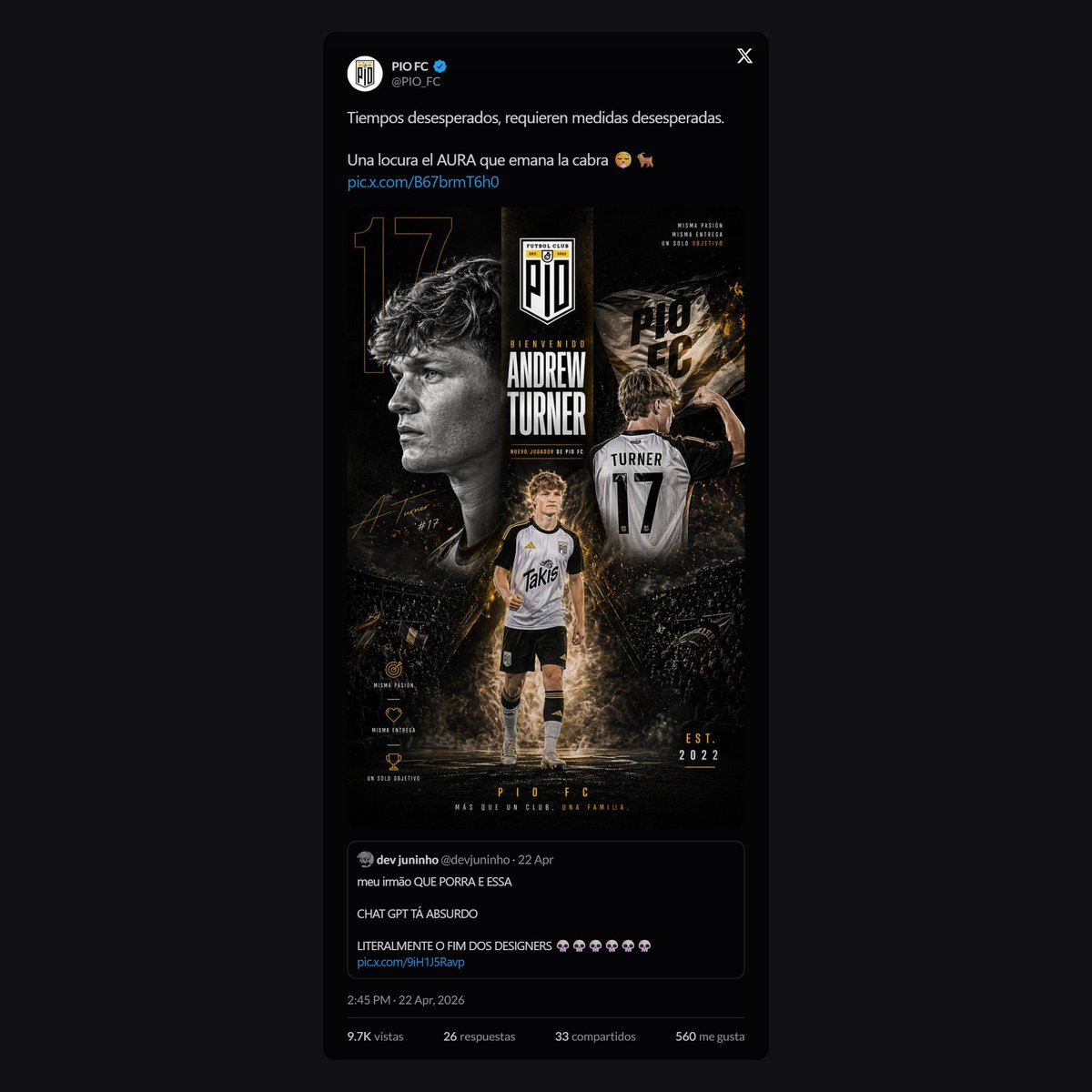 El contraste entre las cuentas de Pio: mientras la del equipo femenino publica logros, la del masculino publica memes.

Ptm jajaj