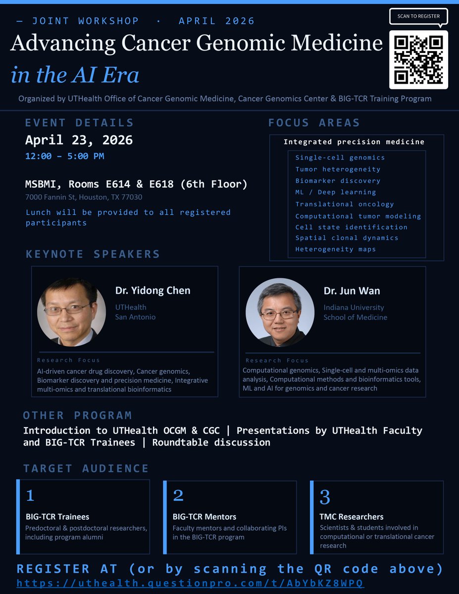 McWilliamsSBMI's tweet image. Workshop: Advancing Cancer Genomic Medicine in the AI Era #AI #Genomic #Healthcare