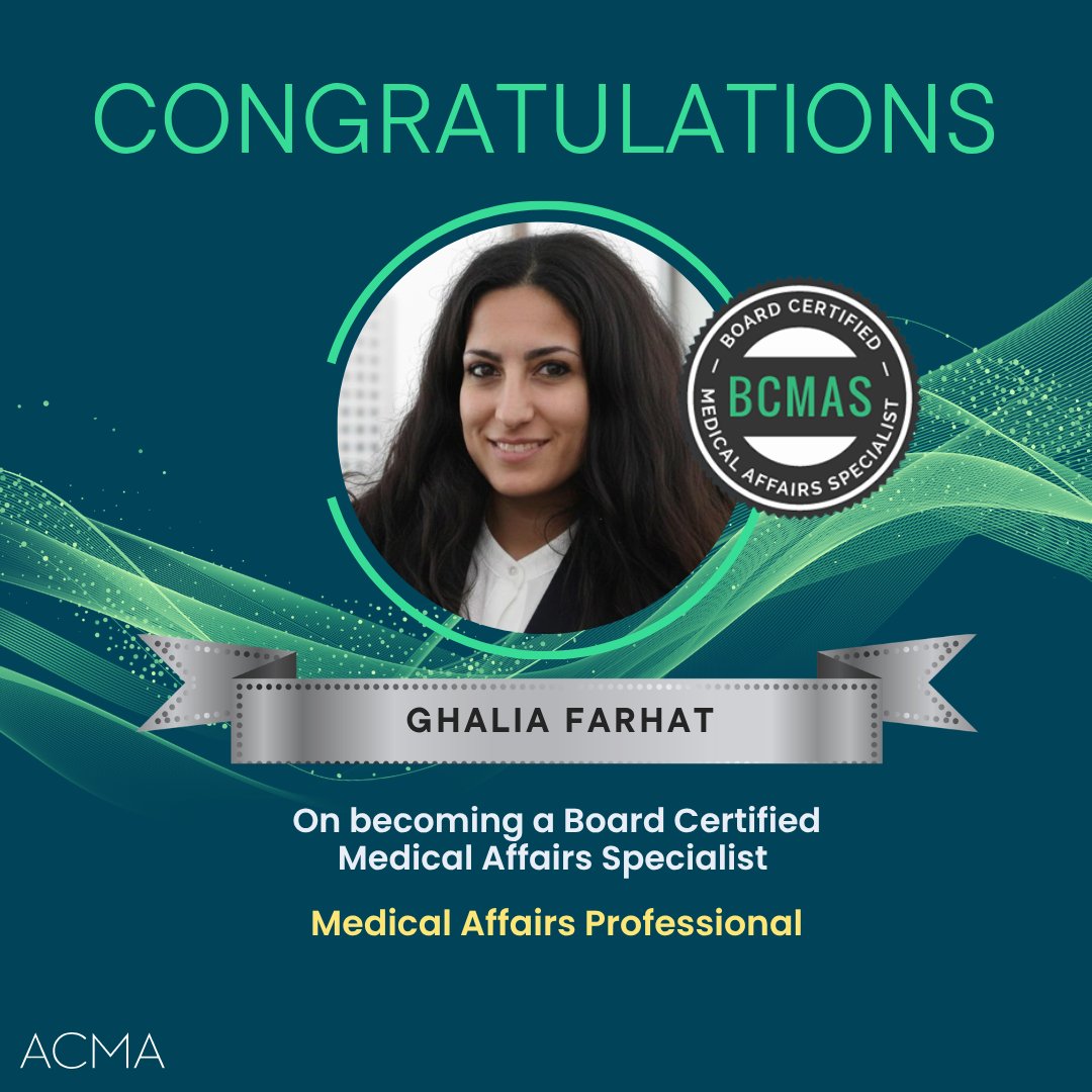 The_ACMA's tweet image. Authority Earned!

Congratulations on earning the Board Certified Medical Affairs Specialist (BCMAS®) credential, Ghalia Farhat

#BCMAS #MedicalAffairs #MSL #PharmaLeadership